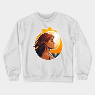 girl with sun, beach and sand Crewneck Sweatshirt